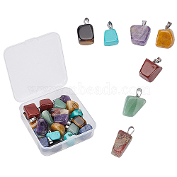 SUNNYCLUE 21 Pcs 7 Colors Red Rainbow Jasper & Topaz Jade & Tiger Eye & Green Aventurine & Blue Spot Stone & Amethyst & Turquoise Pendants, with Stainless Steel Snap On Bails, Nuggets, Stainless Steel Color, 15~35x10~20x5~15mm, Hole: 3x7.5mm(G-SC0002-18P)