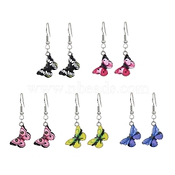 Alloy Enamel Dangle Earrings, Butterfly, Mixed Color, 43x17mm(EJEW-JE05450)