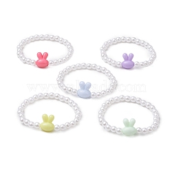 Easter Rabbit Acrylic Beaded Stretch Bracelets, Acrylic Imitated Pearl Beaded Stretch Bracelets, Mixed Color, Inner Diameter: 1-7/8 inch(4.8cm)(BJEW-JB11292)