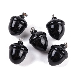 Natural Obsidian Pendants, Acorn Charms with 201 Stainless Steel Snap on Bails, Stainless Steel Color, 29~30x20mm, Hole: 6x3mm(G-Q172-08P-02)