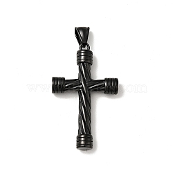 316 Surgical Stainless Steel Pendants, with 304 Stainless Steel Snap on Bails, Cross, Electrophoresis Black, 49x30x7.5mm, Hole: 8x4mm(STAS-I195-06EB)