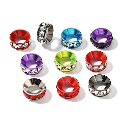 Brass Rhinestone Spacer Beads, Cadmium Free & Lead Free, Long-Lasting Plated, Rack Plating, Ring, Mixed Color, 12.5x5mm, Hole: 6.5mm(KK-M313-44A)