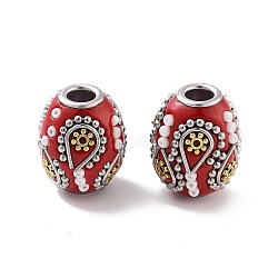 Handmade Indonesia Beads, with Iron and Resin, Barrel, FireBrick, 19.5x16mm, Hole: 4.8mm(FIND-Q106-03A)