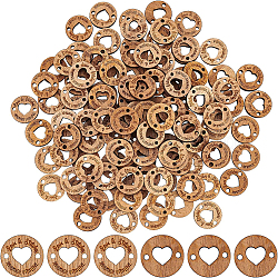 BENECREAT Undyed Wood Connectors Charms, Laser Cut, Falt Round with Word Handmade and Heart, Sienna, 20x3.5mm, Hole: 2.4mm, 200pcs/bag(WOOD-BC0001-06)