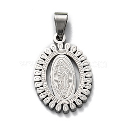 304 Stainless Steel Lady of Guadalupe Pendants, Oval with Virgin Mary, Stainless Steel Color, 32x17.2x2mm, Hole: 4X6mm(STAS-F223-21P-C)