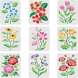 Plastic Reusable Drawing Painting Stencils Templates Sets, for Painting on Fabric Canvas Tiles Floor Furniture Wood, Flower Pattern, 29.7x21cm, 9pcs/set(DIY-WH0172-466)