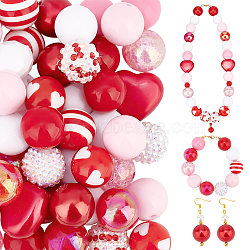 PandaHall Elite 1 Set Mixed Style Acrylic Round Beads Sets, Red, 19~20mm, Hole: 2mm, about 50pcs/bag(SACR-PH0001-52J)