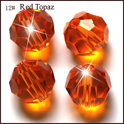 Imitation Austrian Crystal Beads, Grade AAA, K9 Glass, Faceted(32 Facets), Round, Orange Red, 4mm, Hole: 0.7~0.9mm(SWAR-F021-4mm-372)