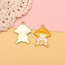 Alloy Enamel Pendants, Mushroom Charms, Orange, 25x16~24mm(MUSH-PW0001-008D)