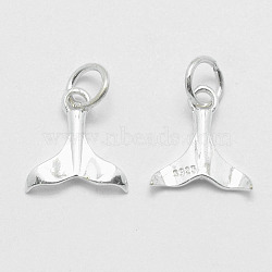925 Sterling Silver Pendants, Whale Tail Shape, Carved with 925, Silver, 12.5x11.5x2mm, Hole: 4mm(X-STER-K170-05S)