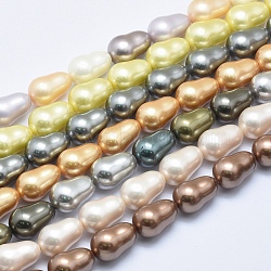 Shell Pearl Beads Strands, teardrop, Mixed Color, 18x12~13mm, Hole: 1mm; about 22pcs/strand, 15.7 inches(40cm)(BSHE-E020-06)
