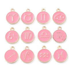 Alloy Enamel Pendants, Flat Round with Constellation, Cerise, 15x12x2mm, Hole: 1.5mm, about 12pcs/set(ENAM-S124-01B-03)