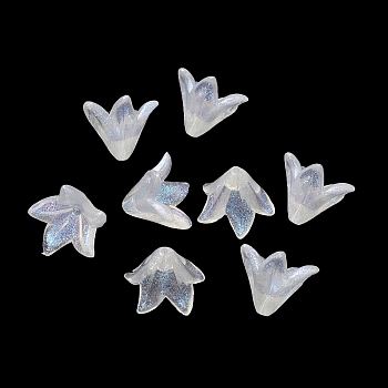 Transparent Acrylic Bead Caps, 5-Petal Flower, White, 16x16.5x13mm, Hole: 1.4mm