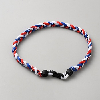 Blue Red White Braided Polyester Cord Baseball Sport Choker Necklaces, with Silicone Clasps, Colorful, 18.78 inch(47.7cm), Inner Diameter: 8.46 inch(21.5cm)