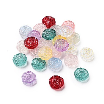 Spray Painted Transparent Glass Beads, Flower Charm, Mixed Color, 15x15x6mm, Hole: 1.2mm