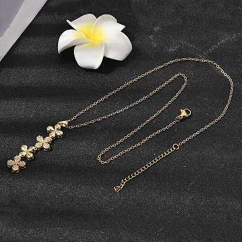 Brass Micro Pave Clear Cubic Zirconia 4 Clover Pendant Y Tassel Necklaces for Women, Real 18K Gold Plated, 17.72 inch(45cm)