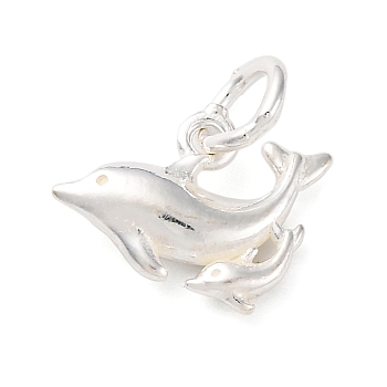 925 Sterling Silver Double Dolphin Charms, with Jump Rings & 925 Stamp, Silver, 10x13.5x3mm, Hole: 3.5mm