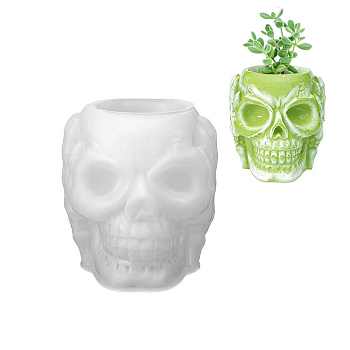 No Hearing Halloween Skull DIY Vase Silicone Molds, Resin Casting Molds, White, 80x79mm