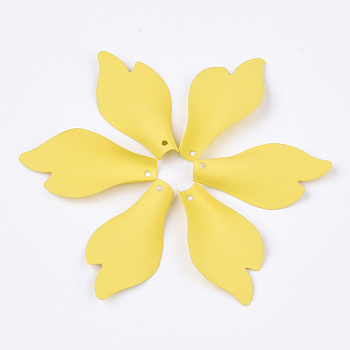 Spray Painted Eco-Friendly Iron Pendants, Flower Petal, Yellow, 32.5x17x4mm, Hole: 0.8mm