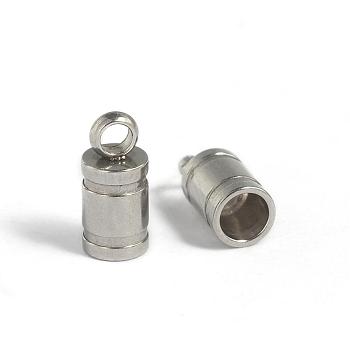 304 Stainless Steel Cord Ends, End Caps, Stainless Steel Color, 9x4mm, Hole: 2mm, Inner Diameter: 3mm