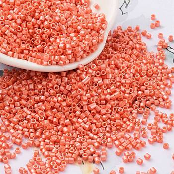 Baking Paint Glass Seed Beads, Cylinder, Coral, 2x1.5mm, Hole: 1mm, about 5599pcs/50g
