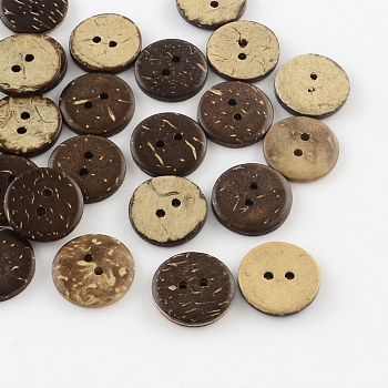 2-Hole Flat Round Coconut Buttons, Coconut Brown, 18x3mm, Hole: 2mm