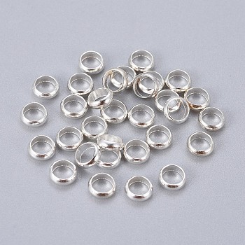 Brass Spacer Beads, Rondelle, Silver Color Plated, 5x1.8mm, Hole: 3.5mm