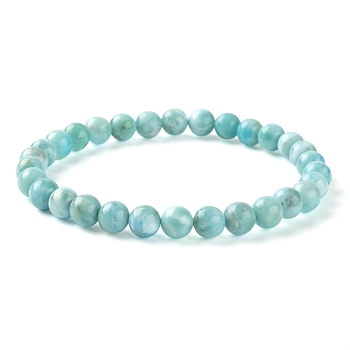 Natural Larimar Crystal Round Beads Stretch Bracelet for Men Women, Beads: 6.5mm, Inner Diameter: 2-1/8 inch(5.5cm)