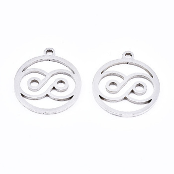 201 Stainless Steel Pendants, Laser Cut, Flat Round, Stainless Steel Color, 17x15x1mm, Hole: 1.4mm