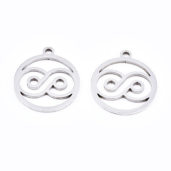 Non-Tarnish 201 Stainless Steel Pendants, Laser Cut, Flat Round, Stainless Steel Color, 17x15x1mm, Hole: 1.4mm