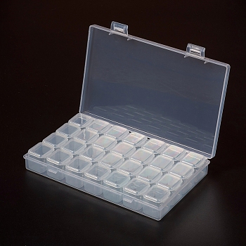 Plastic Bead Containers, Flip Top Bead Storage, Removable, 28 Compartments, Rectangle, Clear, 17.5x11x2.6cm, Compartments: about 2.4x2.5x2.3cm, 28 Compartments/box