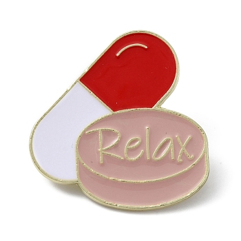 Alloy Relax Pill Shape Brooch, Enamel Pins for Backpack, Clothes, Red, 29.5x29x1.5mm