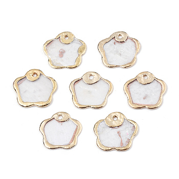 Natural Capiz Shell Charms, with Light Gold Plated Brass Edge, Flower, 12x12x0.5mm, Hole: 1mm