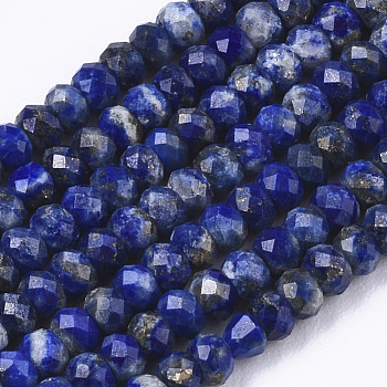 Natural Lapis Lazuli Beads Strands, Rondelle, Faceted, 3x2mm, Hole: 0.7mm, about 185pcs/Strand, 15.55 inch(39.5cm)