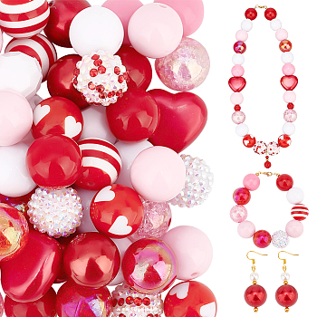 Elite 1 Set Mixed Style Acrylic Round Beads Sets, Red, 19~20mm, Hole: 2mm, about 50pcs/bag