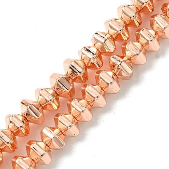 Electroplated Synthetic Non-Magnetic Hematite Beads Strands, Hexagon, Rose Gold Plated, 5.5x6x4mm, Hole: 0.9mm, about 102pcs/strand, 16.02''(40.7cm)