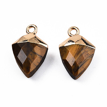Natural Tiger Eye Pendants, with Light Gold Plated Iron Findings, Faceted, Kite Charm, 18.5x11.5~12x6mm, Hole: 1.6mm