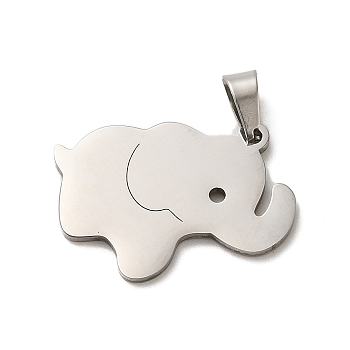 304 Stainless Steel Pendants, Laser Cut, Elephant Charm, Stainless Steel Color, 20x23x1mm, Hole: 5.6x3mm