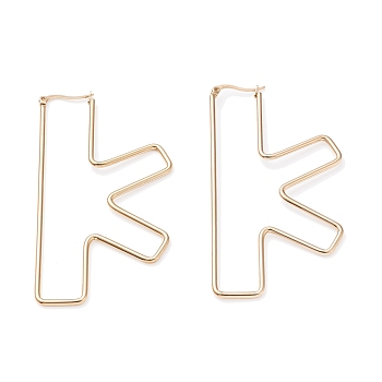 304 Stainless Steel Hoop Earrings, Golden, Letter.K, 76.8x41.5x2mm, 12 Gauge, Pin: 0.6x1.5mm