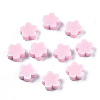 Handmade Polymer Clay Beads, Flower, Pearl Pink, 9.5~10x10x3.5~4.5mm, Hole: 1.6mm
