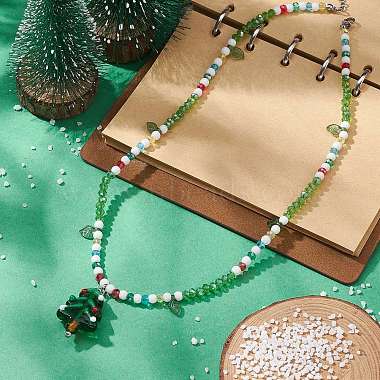Acrylic Christmas Tree Pendant Necklace(NJEW-TA00076)-2