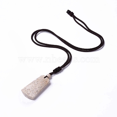 Natural Fossil Coral Trapezoid Pendant Necklace for Women(NJEW-C002-01)-2