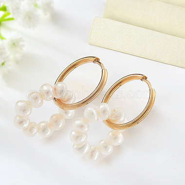 2 Pairs Natural Pearl Beaded Ring Dangle Hoop Earrings for Girl Women(EJEW-NB0001-06)-4