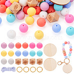 DIY Jewelry Making Finding Kits, Including Silicone Beads, Wood Beads & Pendants, Iron Jump Rings, Elastic Cord, Mixed Color, 15mm, Hole: 2~3mm, 7 styles, 10pcs/style, 70pcs(DIY-TA0010-33B)