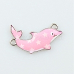 Alloy Enamel Connector Charms, Star Print Dolphin Links, Platinum, Pink, 17.5x26x2.5mm, Hole: 1.6mm(ENAM-TAC0010-04K)