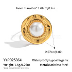 304 Stainless Steel Round Cuff Rings for Women, with Imitation Pearl, Golden, Inner Diameter: 17.8mm(BT6282-2)