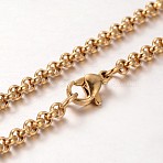 304 Stainless Steel Rolo Chain Necklaces, with Lobster Claw Clasp, Golden, 23.7 inch(60.2cm)(NJEW-L136-07G)