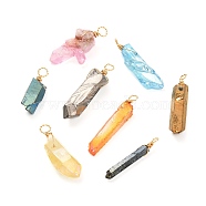 Electroplated Natural Quartz Crystal Pendants, with Real 18K Gold Plated Copper Findings, Nuggets, Mixed Color, 30~41x5~18x4~9mm, Hole: 3~3.7mm(PALLOY-JF01009)