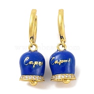 Bell Brass & Enamel Hoop Earrings for Women, Lead Free & Cadmium Free, Real 18K Gold Plated, Dark Blue, 30mm(EJEW-U015-25G-D)