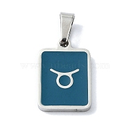 304 Stainless Steel Pendants, with Enamel, Stainless Steel Color, Rectangle with Constellation Charms, Taurus, 16x11x1.5mm, Hole: 5.5x3mm(STAS-C097-56P-07)